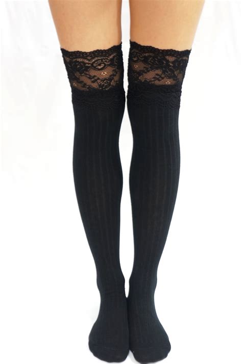 High Socks with Laces Black Cotton 